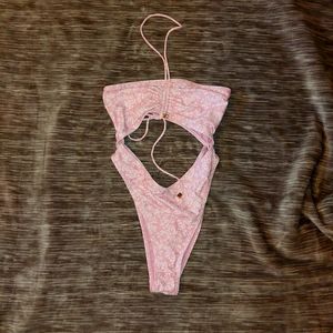 Pink floral one-piece swimsuit